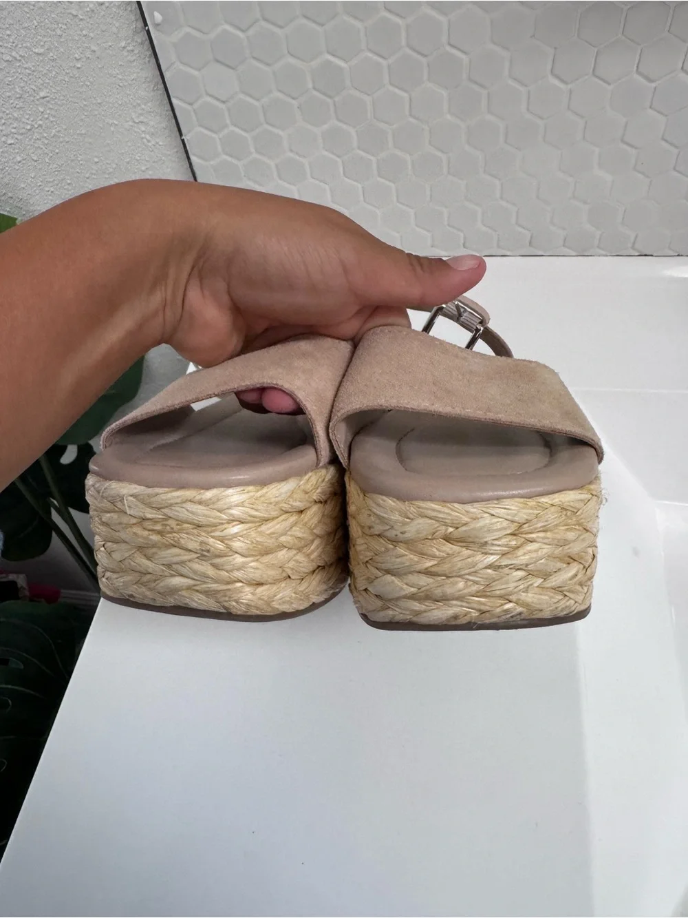 Marc Fisher Nude Platform Espadrilles Sandal With Ankle Strap Perfect Summer
